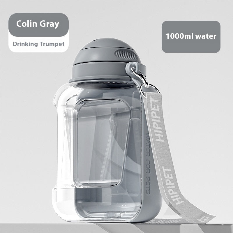 2 In 1 Dog Large Capacity Pets Out Drinking Pot Cat Water Dispenser Portable Water Cup Water And Food Integrated Bowl Pet Products Grey 1000ml