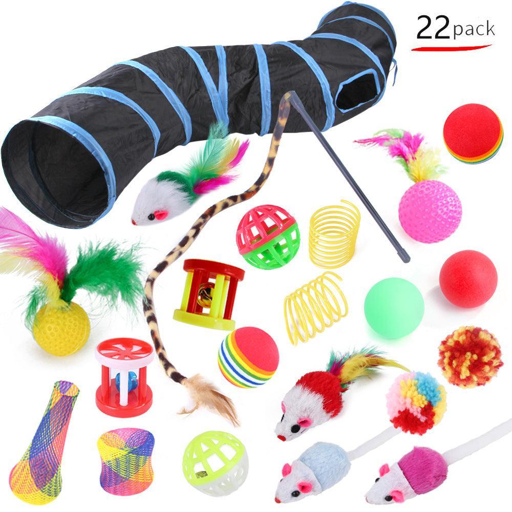 22-Piece Funny Cat Toy Set With Cat Tunnel - Interactive Pet Toys For Endless Fun B99505 22 Pieces