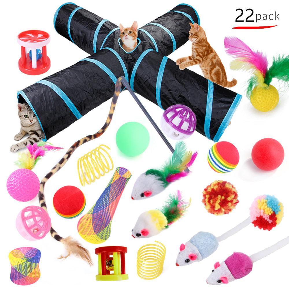 22-Piece Funny Cat Toy Set With Cat Tunnel - Interactive Pet Toys For Endless Fun B99503 22 Pieces