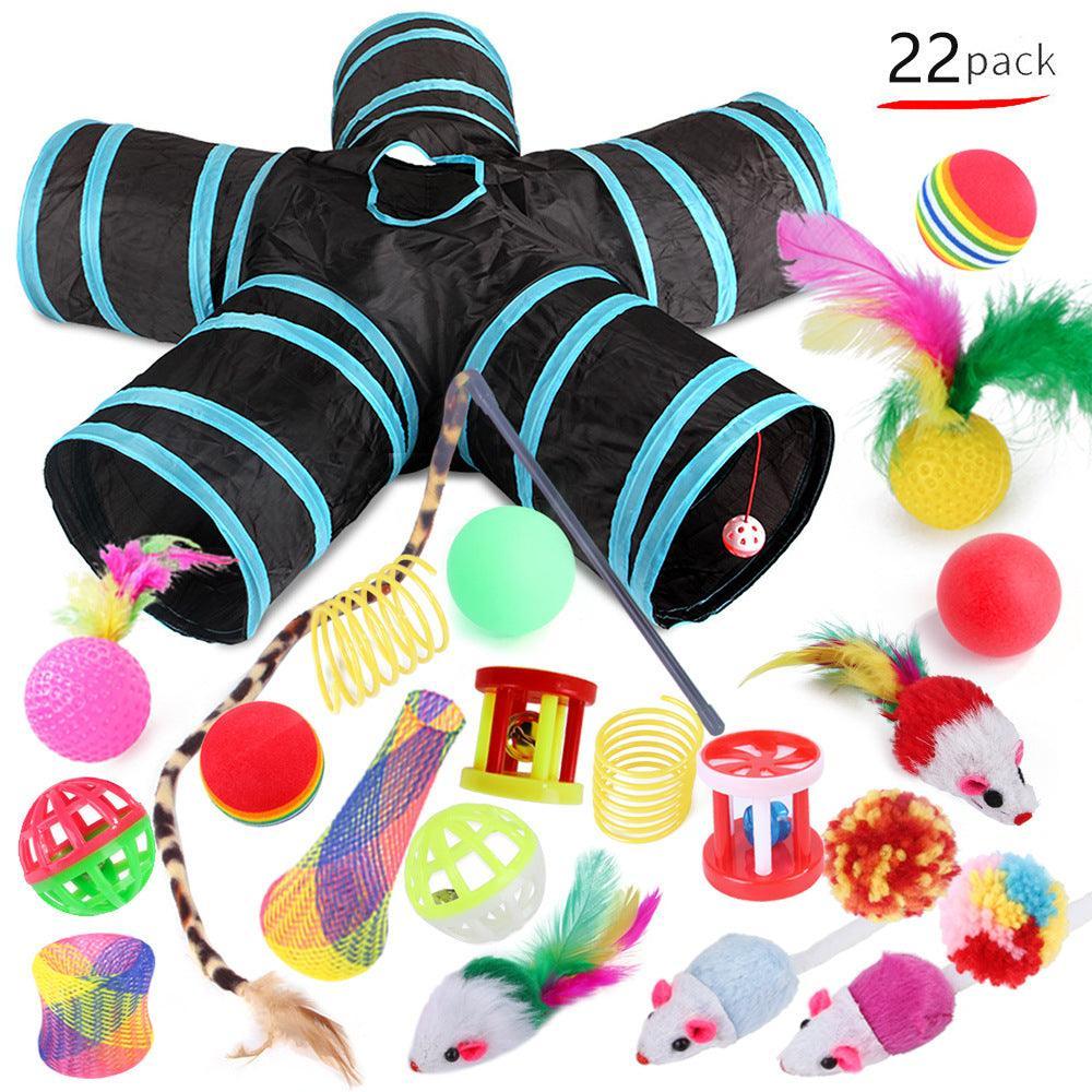 22-Piece Funny Cat Toy Set With Cat Tunnel - Interactive Pet Toys For Endless Fun B99504 22 Pieces