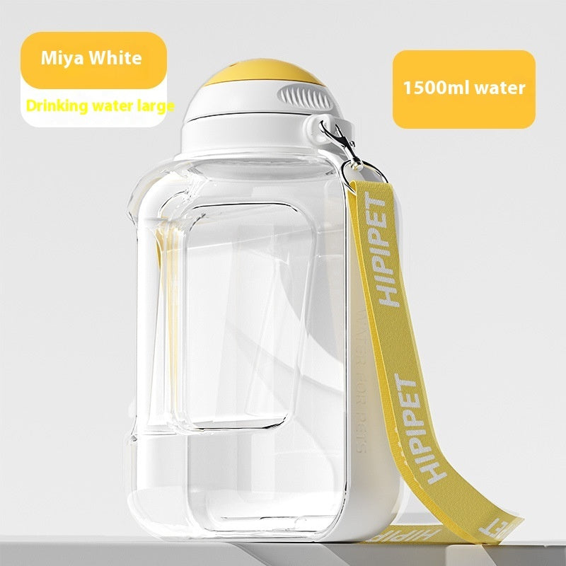 2 In 1 Dog Large Capacity Pets Out Drinking Pot Cat Water Dispenser Portable Water Cup Water And Food Integrated Bowl Pet Products White 1500ml
