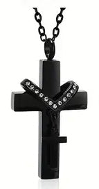 Black Cross on Cross Ashes Necklace Pendant