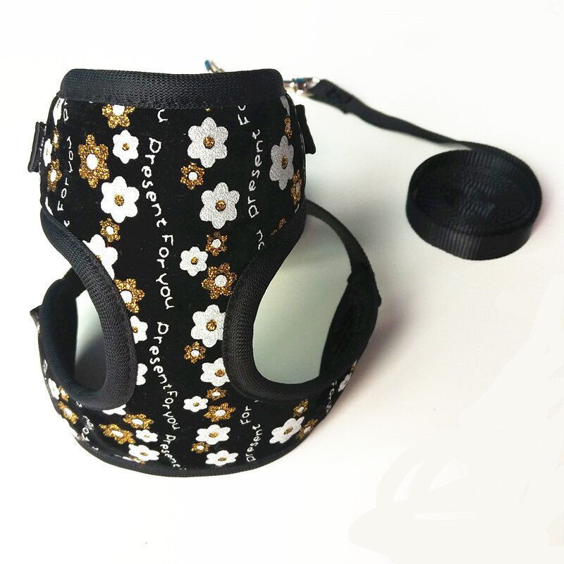 Small Dog & Cat Leash – Cute Floral Pattern | 4 Colors, S & L Black