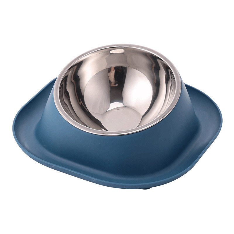 Anti-ant Cat Bowl Stainless Steel Oblique Mouth Anti-leakage Cat Food Holder Anti-tumble Pet Supplies Blue Stainless steel bowl