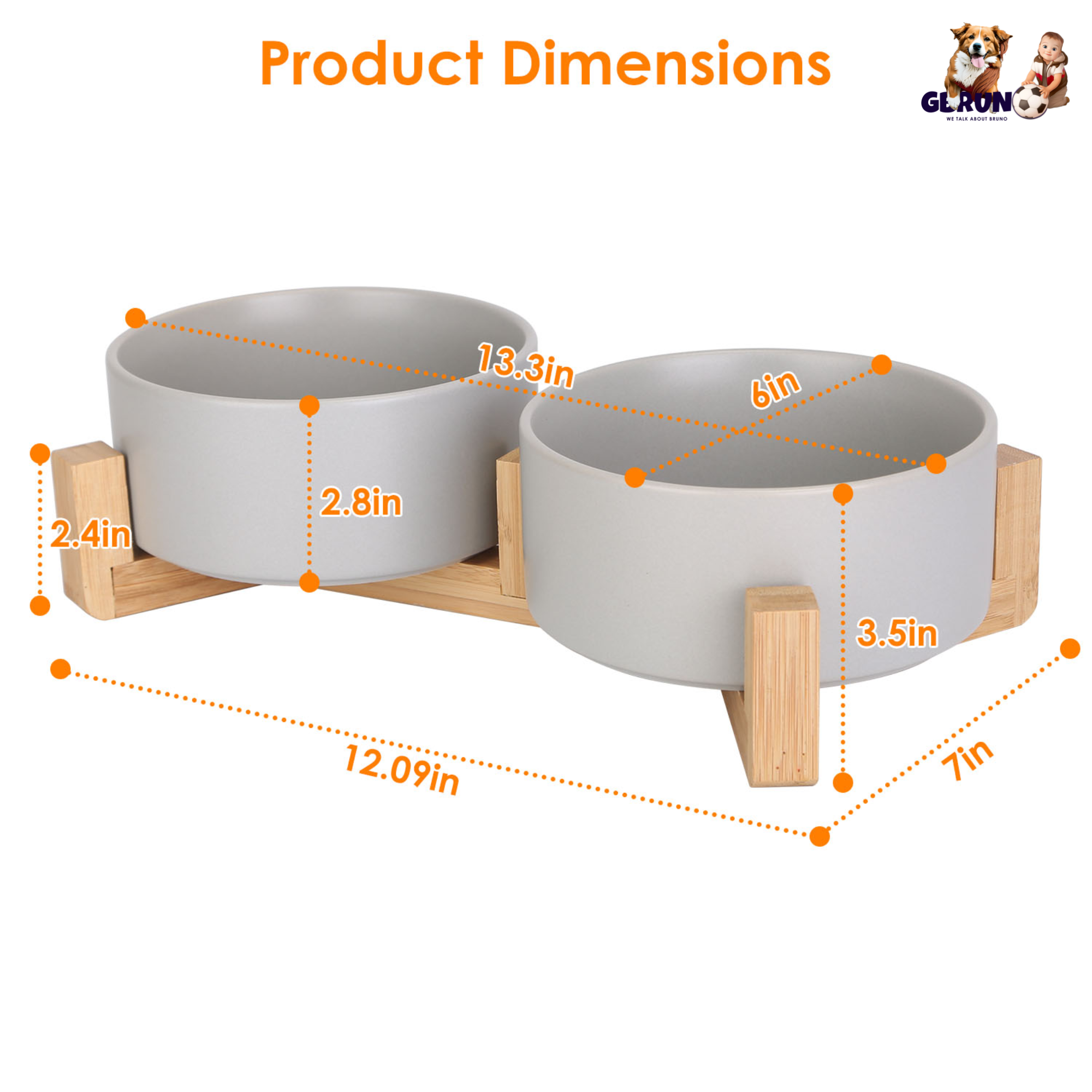 Double 28.7Oz Ceramic Pet Bowls Dog Cat Bowls with Wooden Stand Raised Pet Feeder for Small Dogs Cats