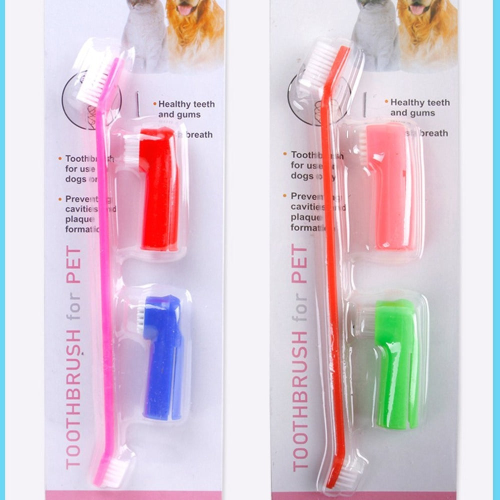 Double Head Toothbrush Soft Pet Finger Toothbrush Set Pets Dogs Cats Teeth Care Cleaning Brush Pets Grooming Tools Color randomised B21402