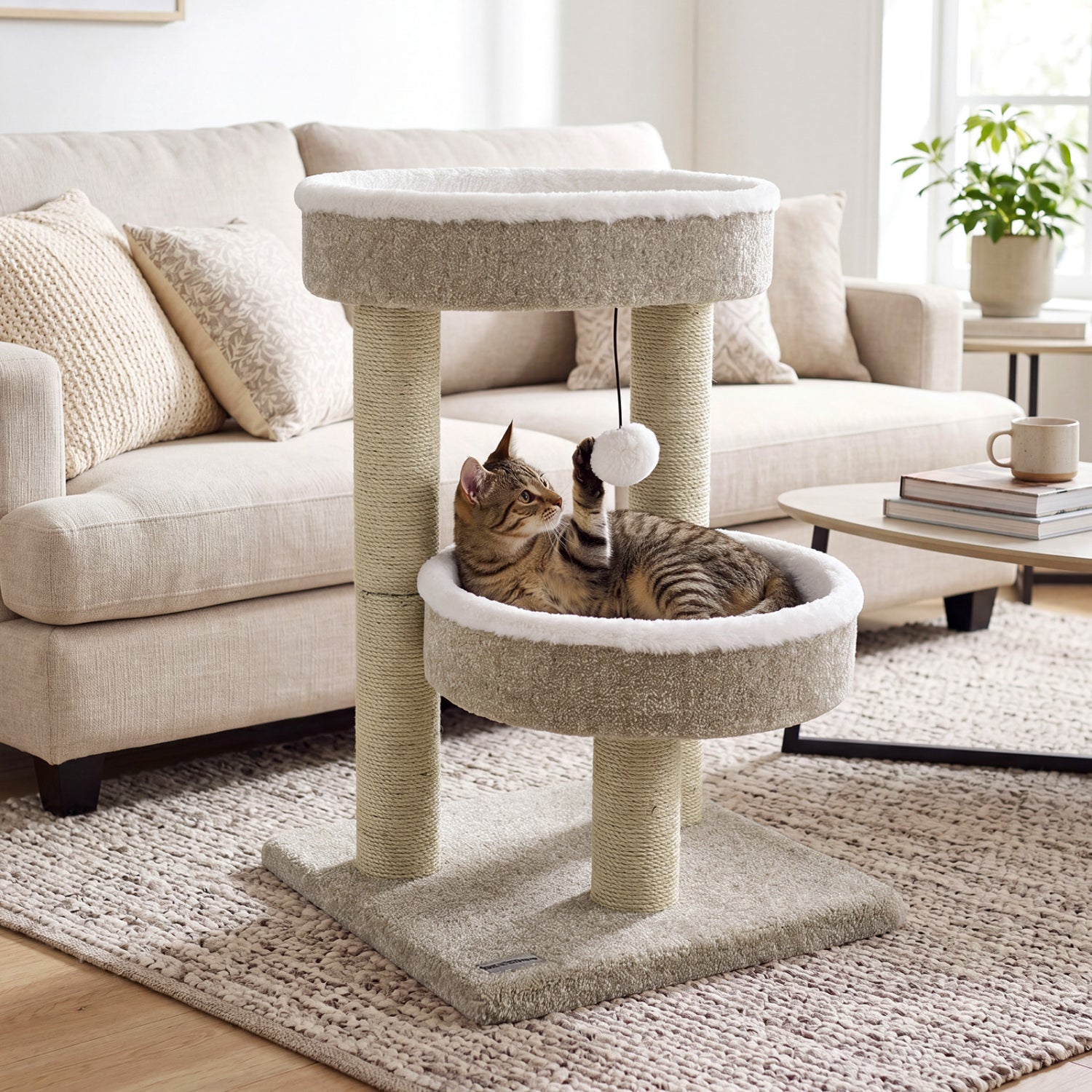 24" Cat Tower with Plush Perches & Scratching Posts