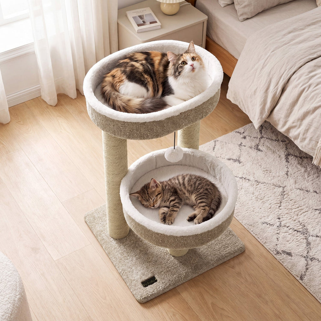 24" Cat Tower with Plush Perches & Scratching Posts