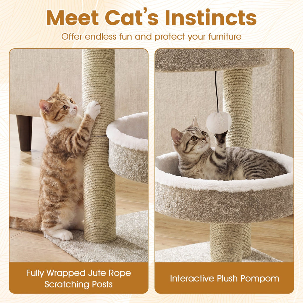 24" Cat Tower with Plush Perches & Scratching Posts