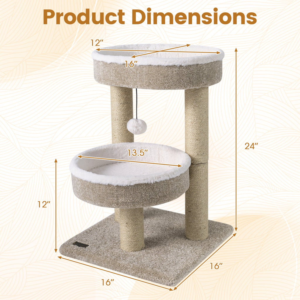 24" Cat Tower with Plush Perches & Scratching Posts