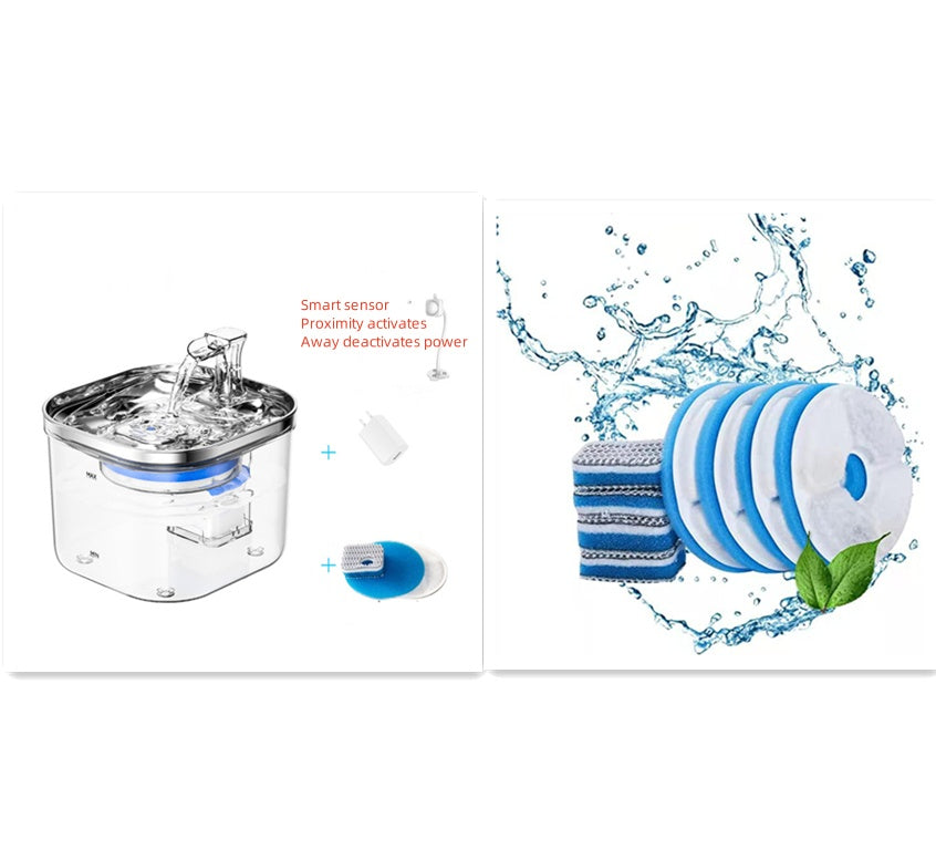 Pet Cat Dog Stainless Steel Automatic Circulation Water Dispenser Intelligent Fountain Pets Accessories Induction style set