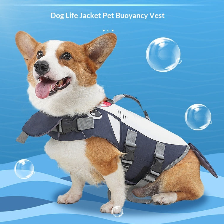 Shark Design Dog Life Jacket – PU Swimming Vest | S–XL