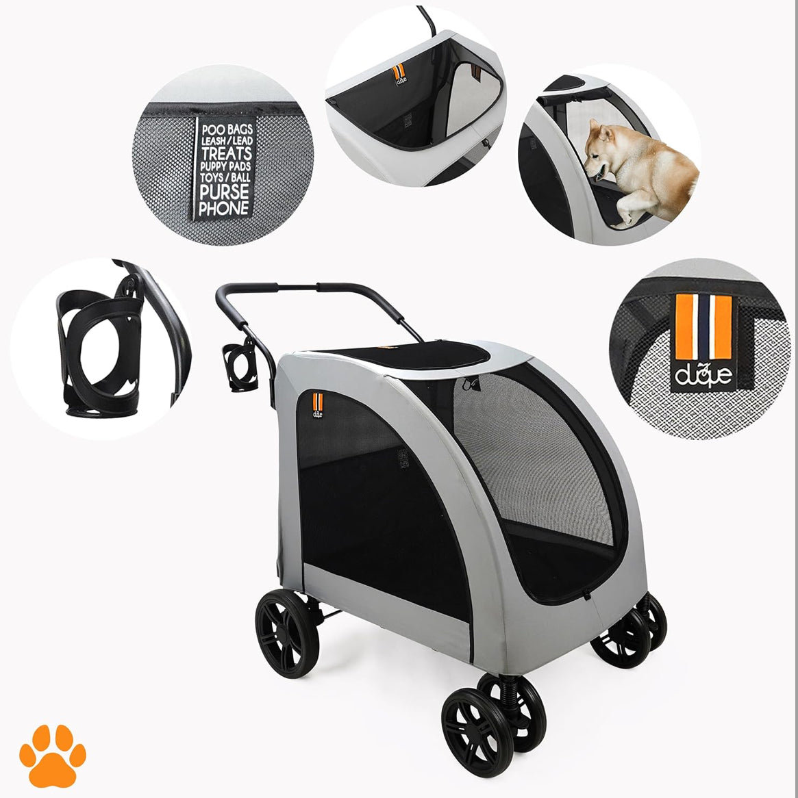 Chester XXL Wide Pet Stroller – Large Dog Buggy with Raincover & Cupholder | 110lb Capacity