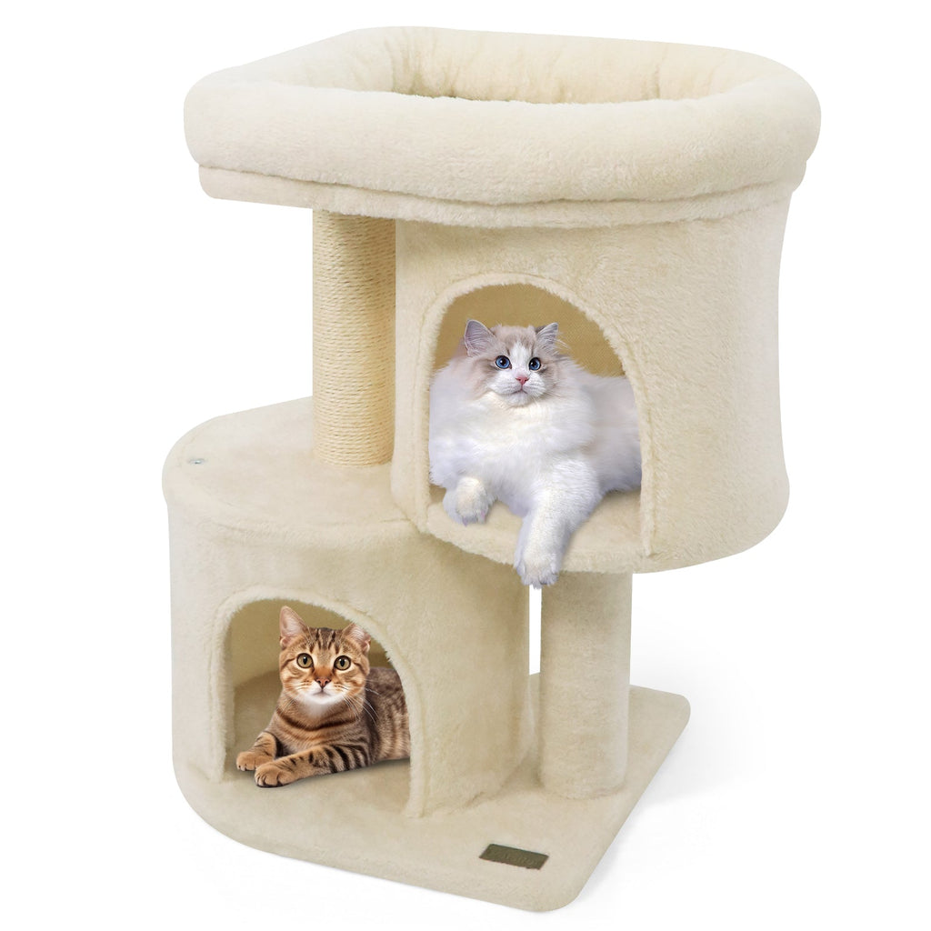 26 Inch Cat Tower with Large Padded Push Perch and Dual Condos