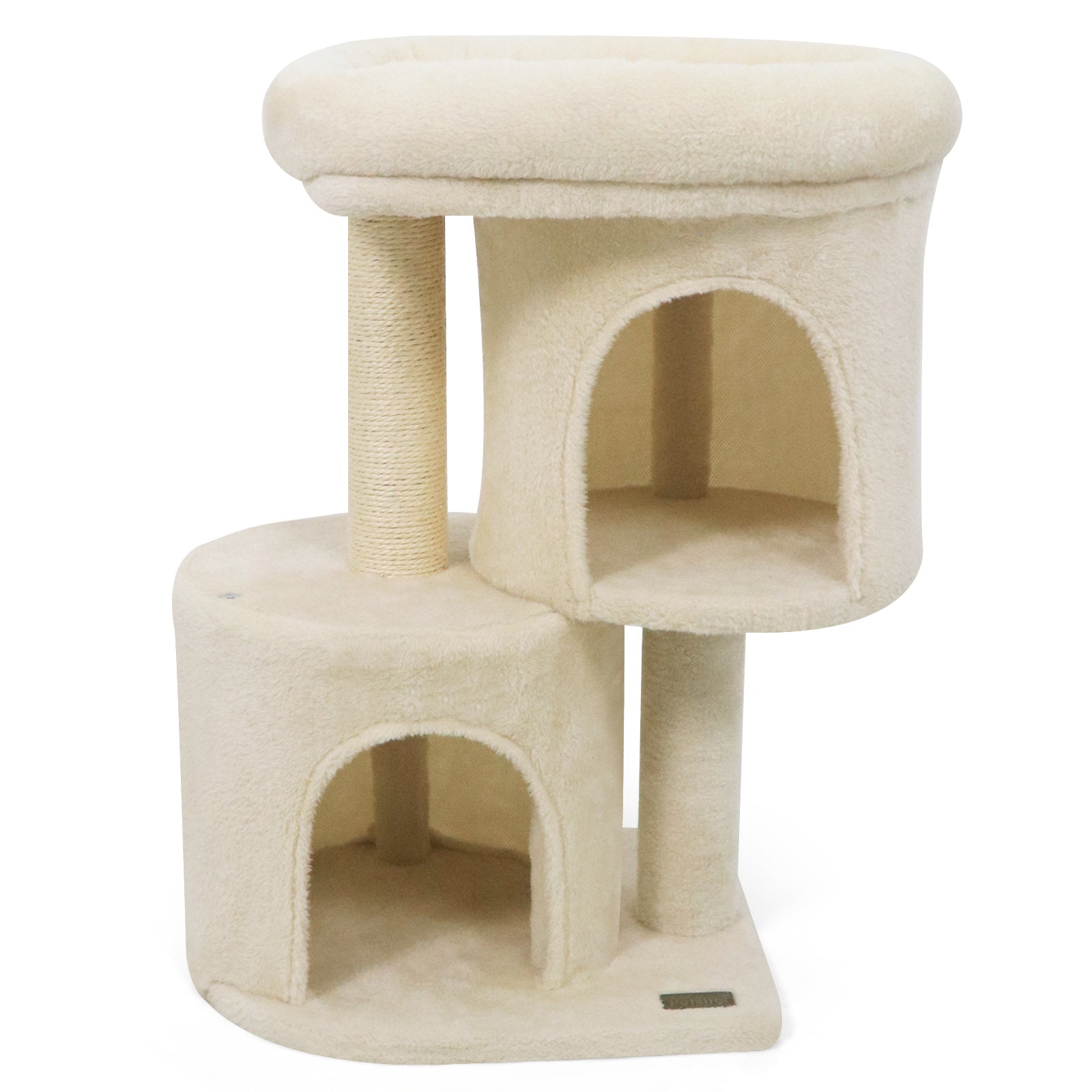 26 Inch Cat Tower with Large Padded Push Perch and Dual Condos Beige