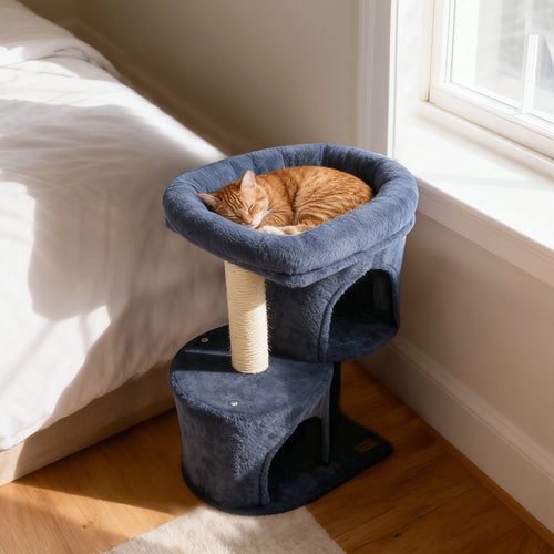26 Inch Cat Tower with Large Padded Push Perch and Dual Condos