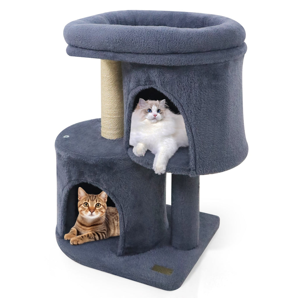 26 Inch Cat Tower with Large Padded Push Perch and Dual Condos