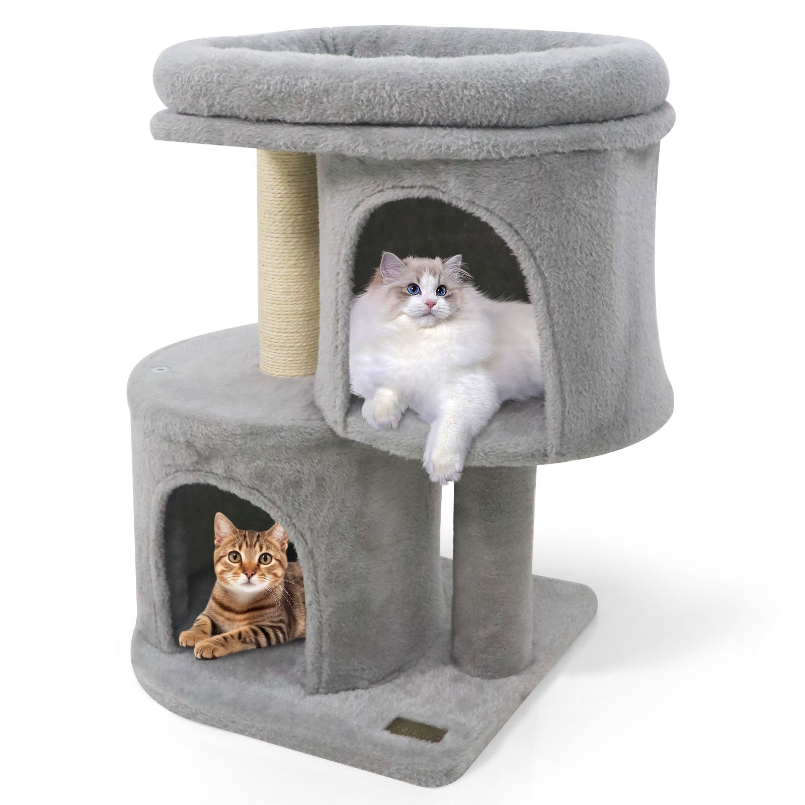 26 Inch Cat Tower with Large Padded Push Perch and Dual Condos