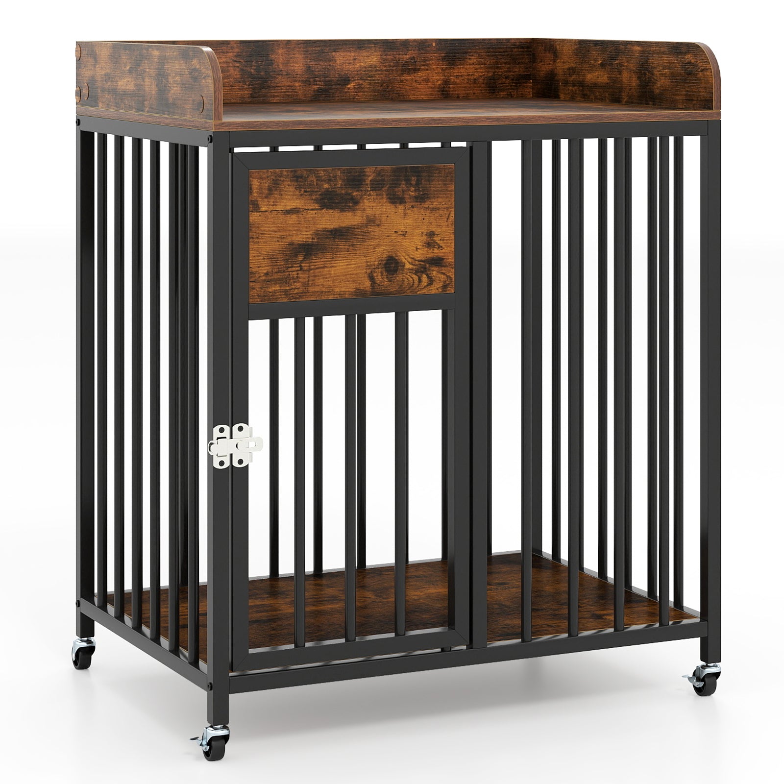 27.5 Inch Dog Crate Furniture with Wheels for Small Dogs and Puppies-Rustic Brown Default Title