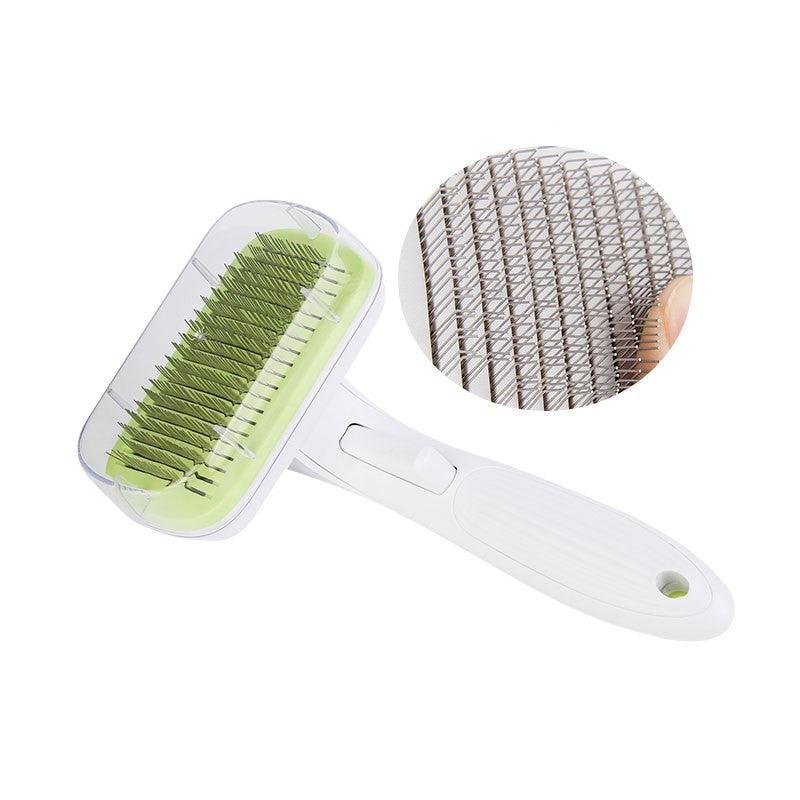 Luxury Pet Grooming Tool: Automatic Hair Brush Remover For Dogs And Cats Fine Needle Comb Green