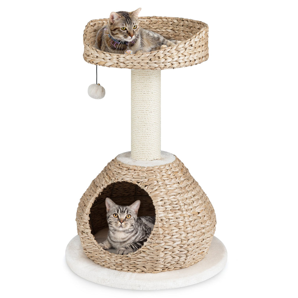 28 Inches Hand-Made Cat Tree Tower with Jump Platform White