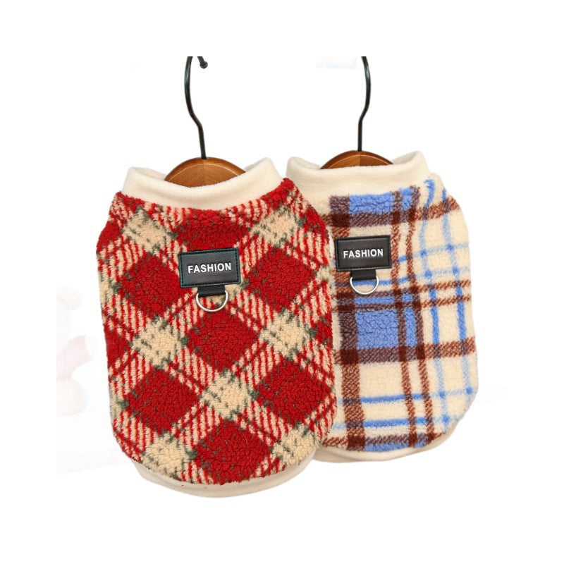 Polar Fleece Dog Vest – Checkered Pattern | XS–8XL | Red, Blue & Red Plum