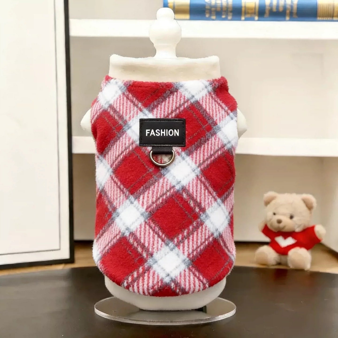 Polar Fleece Dog Vest – Checkered Pattern | XS–8XL | Red, Blue & Red Plum Red Plum