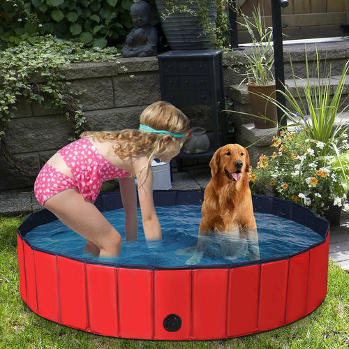 63 Inch Foldable Leakproof Dog Pet Pool Bathing Tub Kiddie Pool for Dogs Cats and Kids