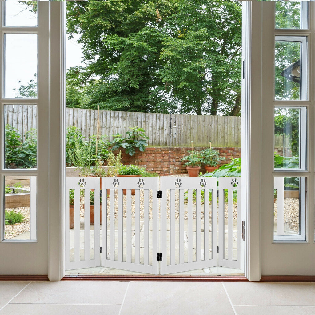 24 Inch Folding Wooden Freestanding Pet Gate Dog Gate with 360¬∞ Hinge