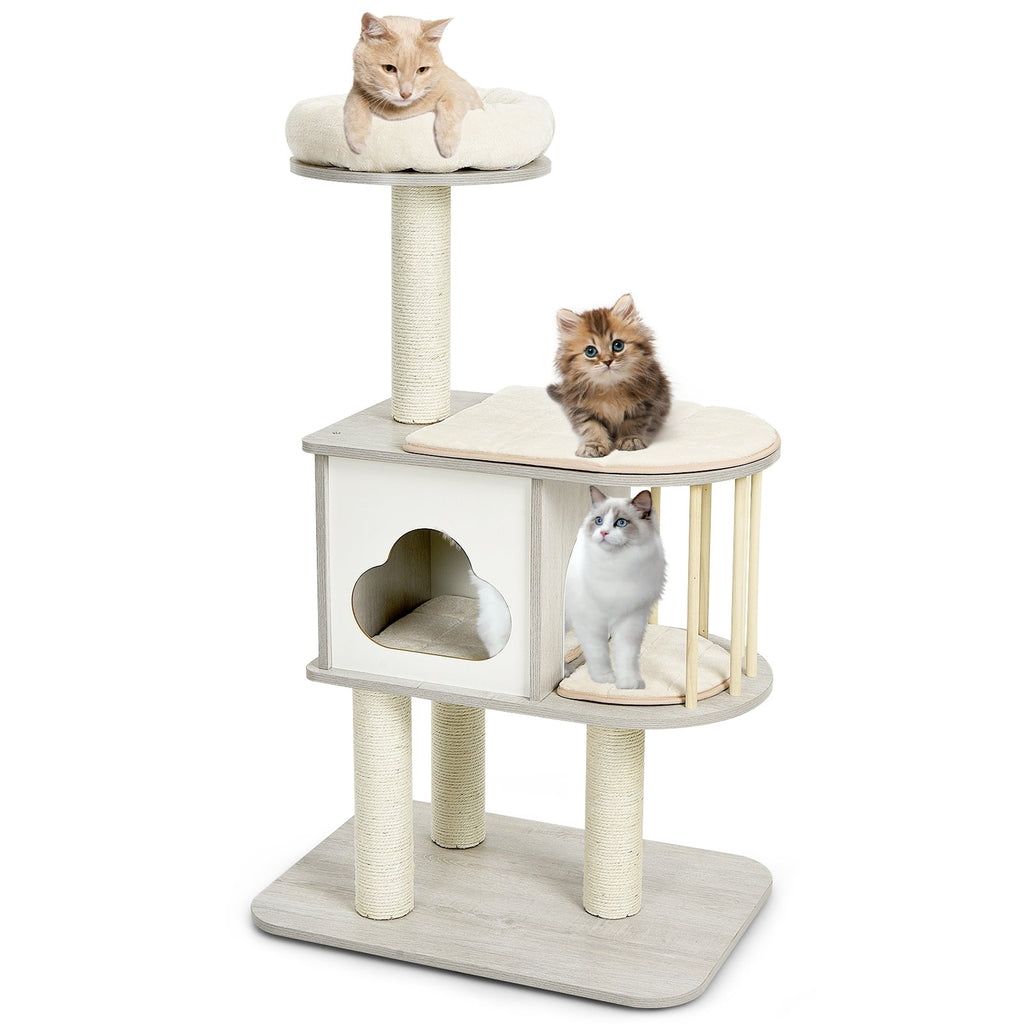 46 Inch Wooden Cat Activity Tree with Platform and Cushions Default