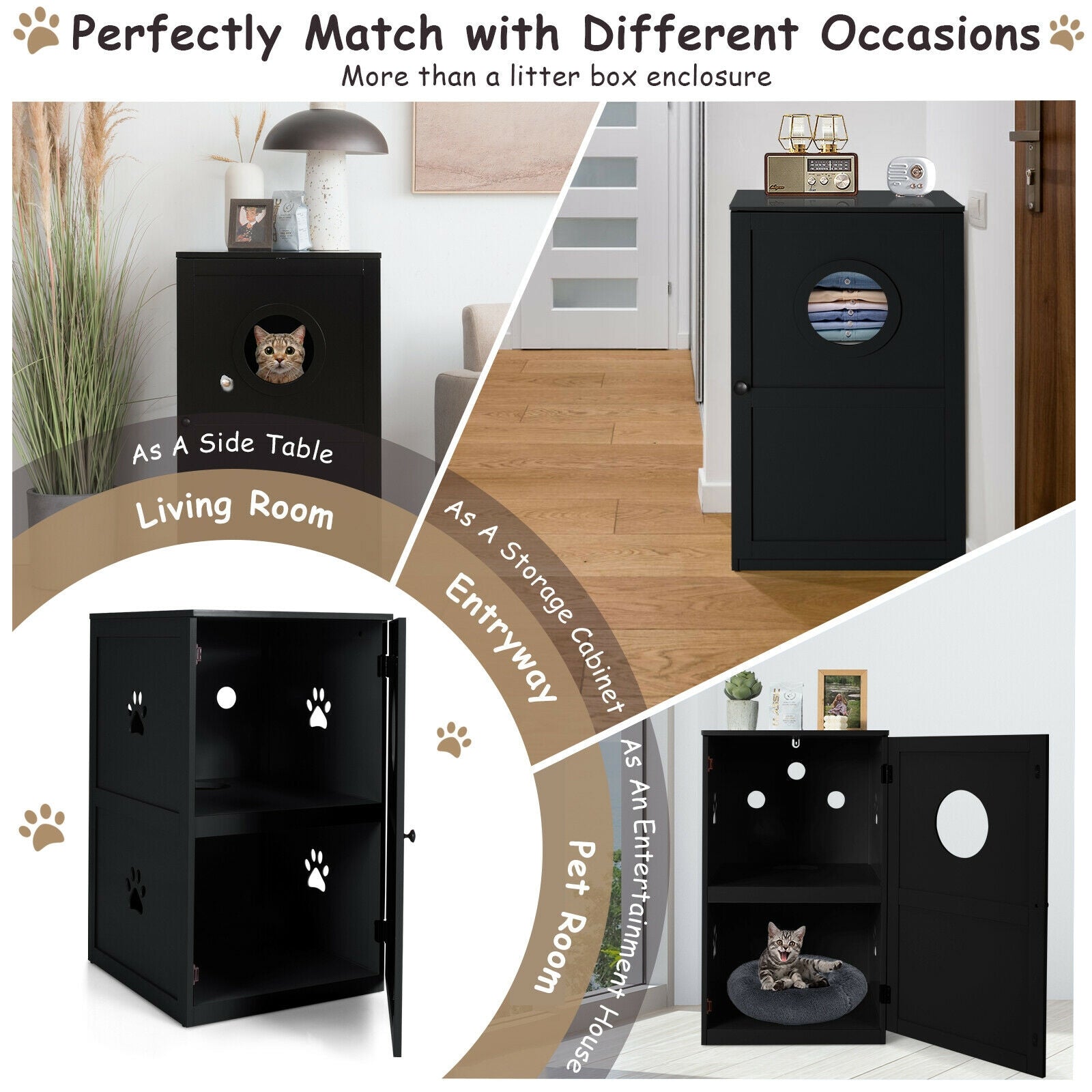 2-tier Litter Hidden Cat House With Anti-toppling Device Black