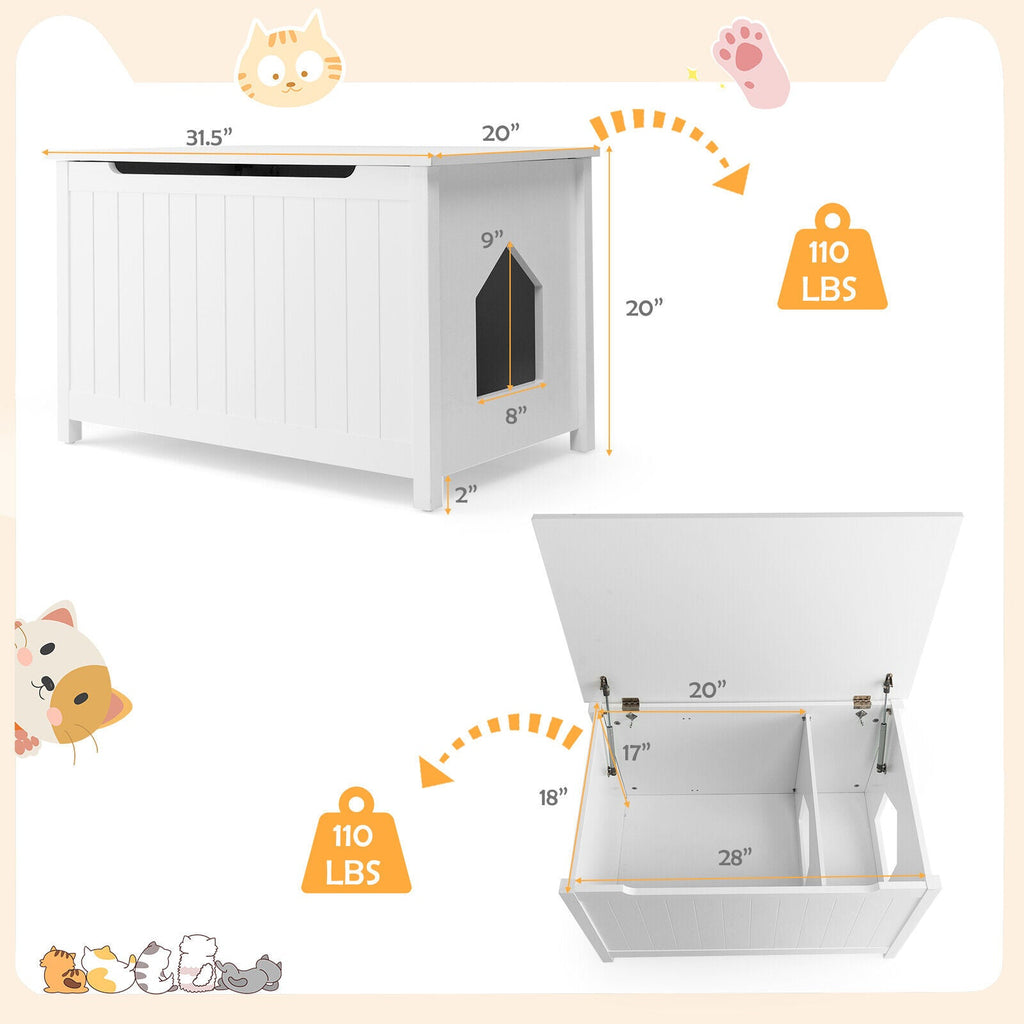 Wooden Cat Litter Box Enclosure with Top Opening Side Table Furniture