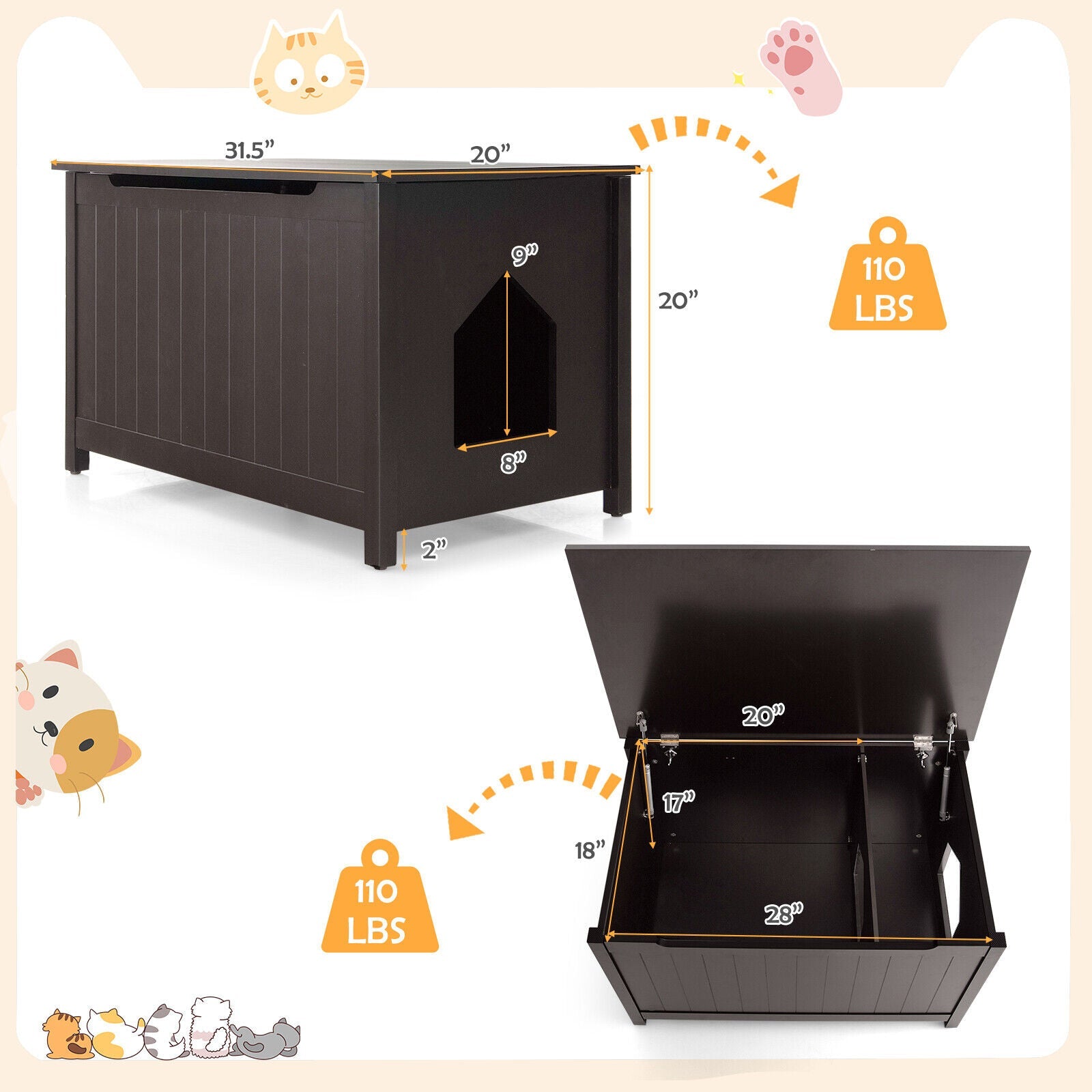 Wooden Cat Litter Box Enclosure with Top Opening Side Table Furniture