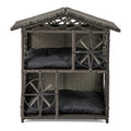 2-storey Wicker Cat House Rattan Kitten Condo Enclosure with Removable Cushions-Gray Default Title