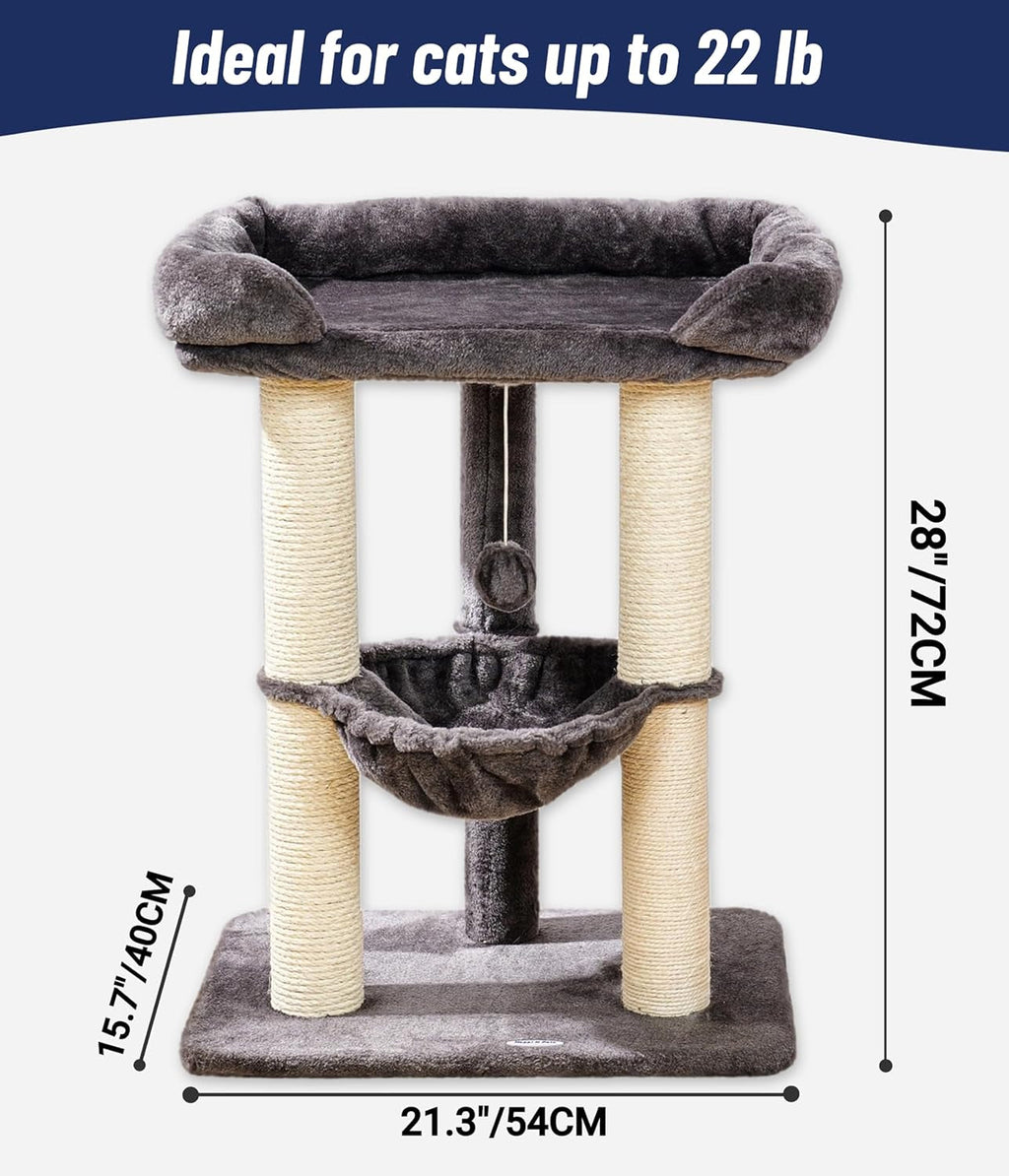 28-Inch Cat Tree for Large Cats | Window Perch, Hammock & Scratching Post