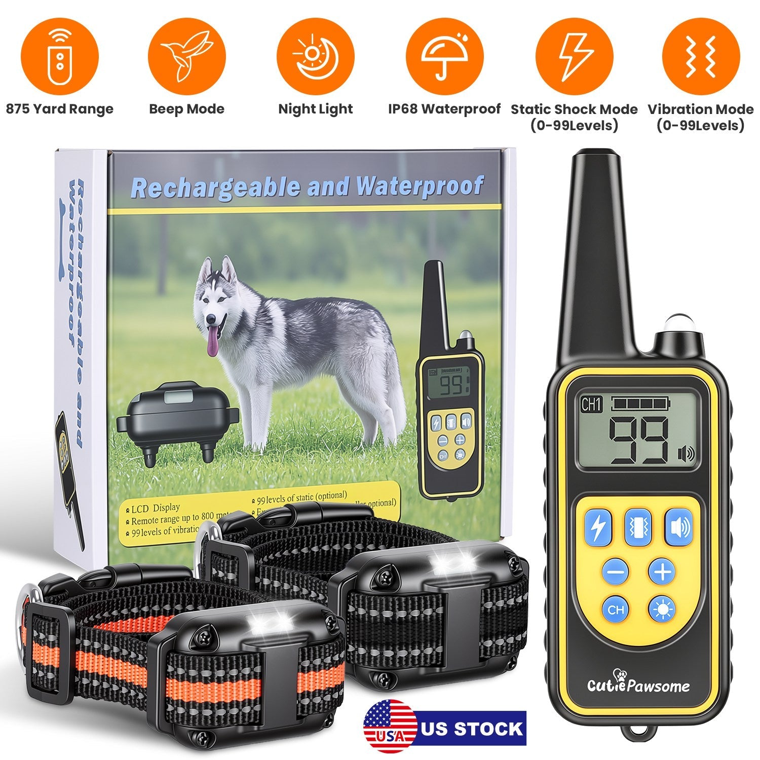 Rechargeable Dog Training Collar with Remote – 875 Yard Range