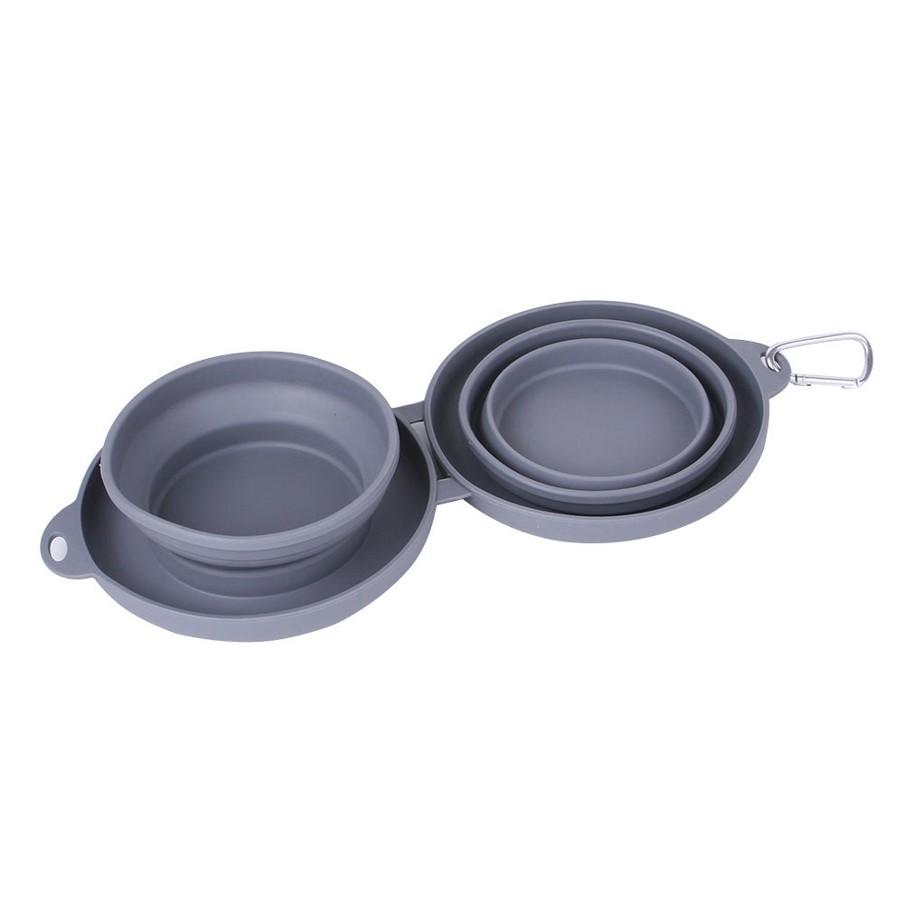 Rubber Foldable Double Bowl Pet Feeding Bowl Pets Supplies Dog Cat Bowls Grey