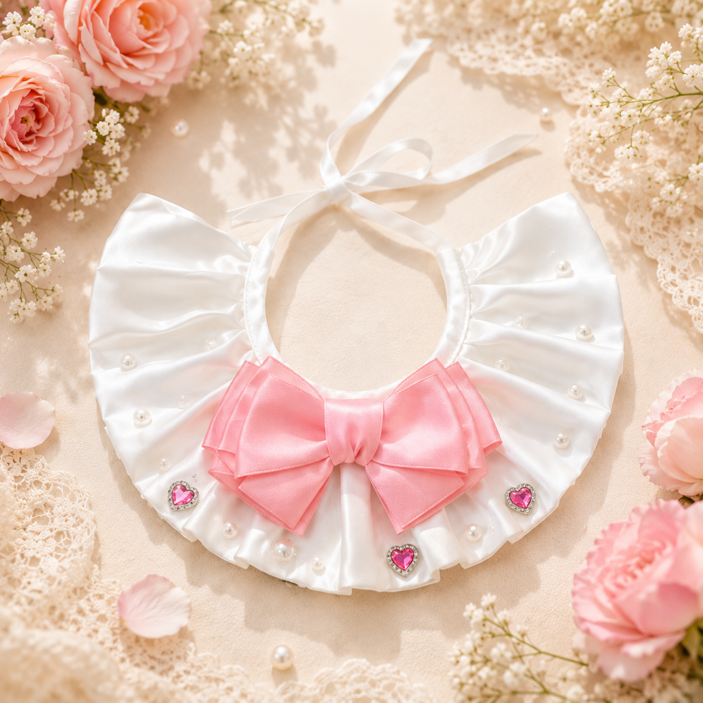Satin Pet Bib with Bow & Gem