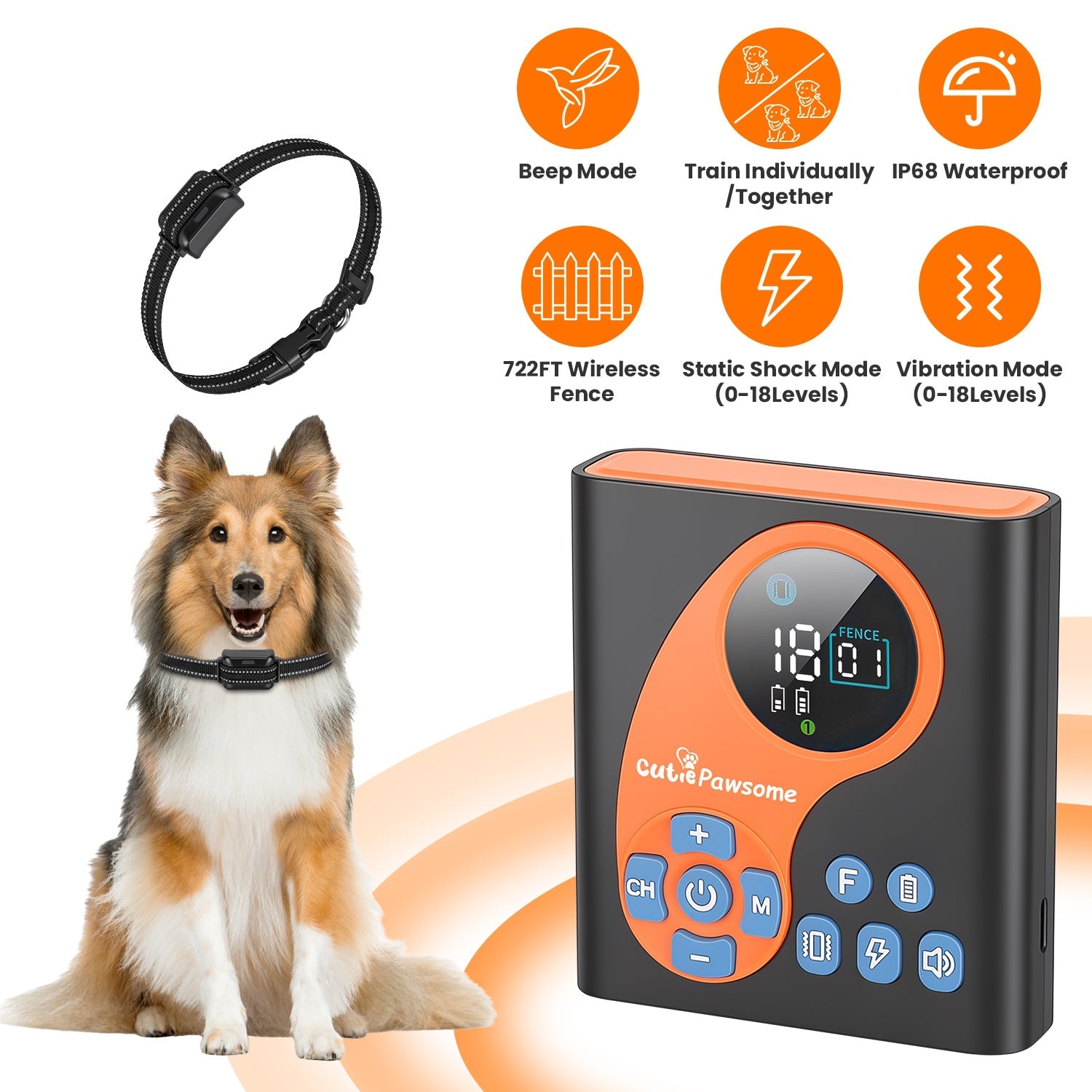 Wireless Dog Fence System with Training Collar - 722FT Range