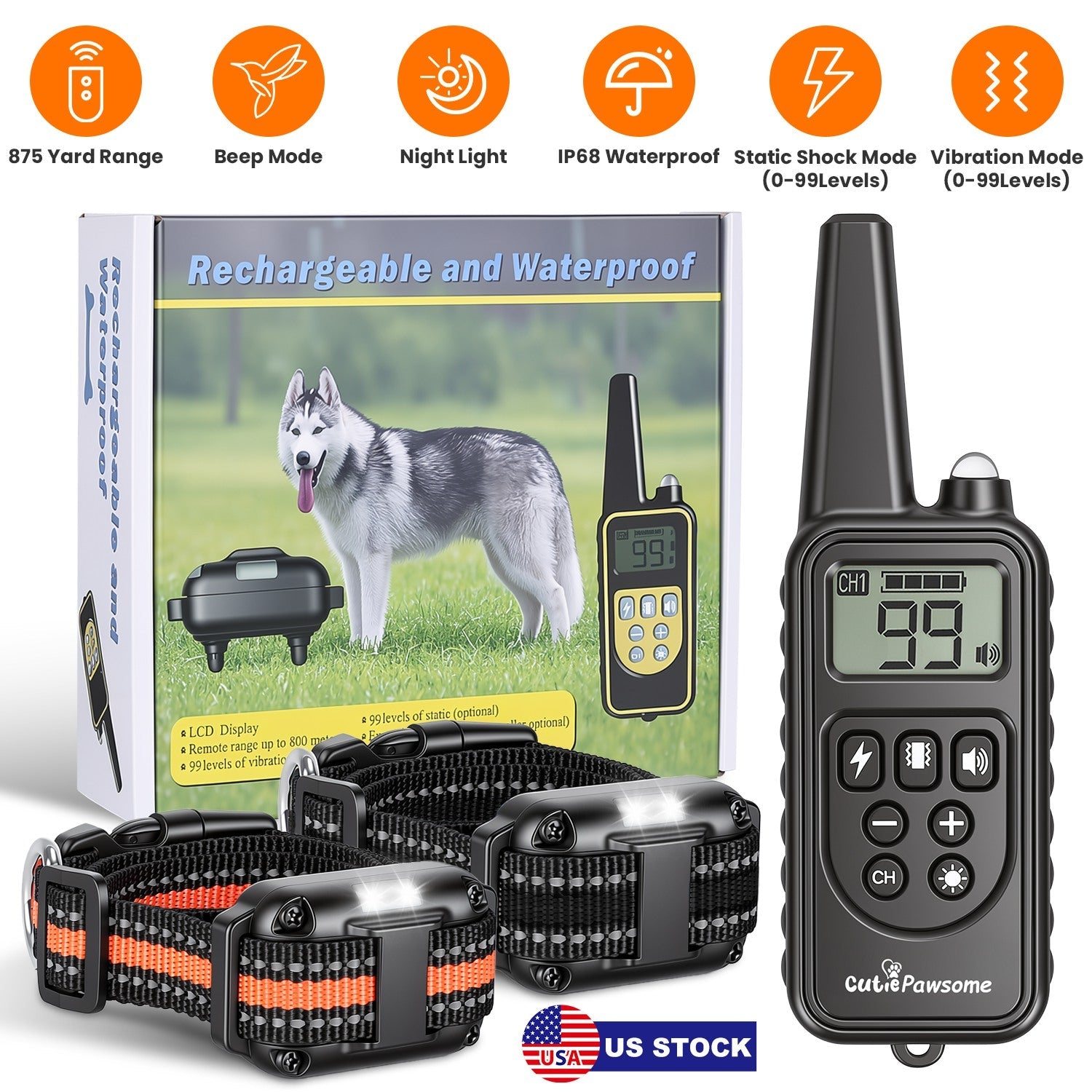 Rechargeable Dog Training Collar with Remote – 875 Yard Range