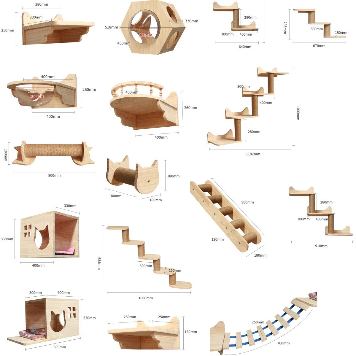Pet Cat Climbing Frame Wall Type Solid Wood Wall Hanging Platform Ladder Pets Accessories Package1