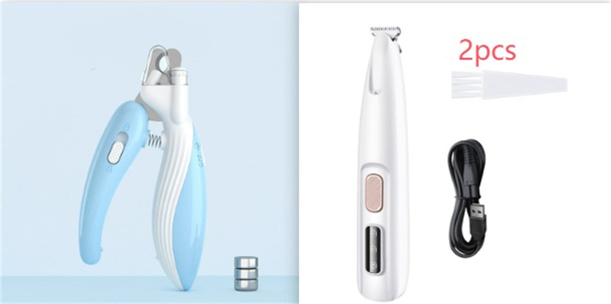 Pets Dog Paw Trimmer With LED Light Fully Waterproof Pet Hair Trimmer With LED Display Dog Clippers For Grooming Widen Blade White set1
