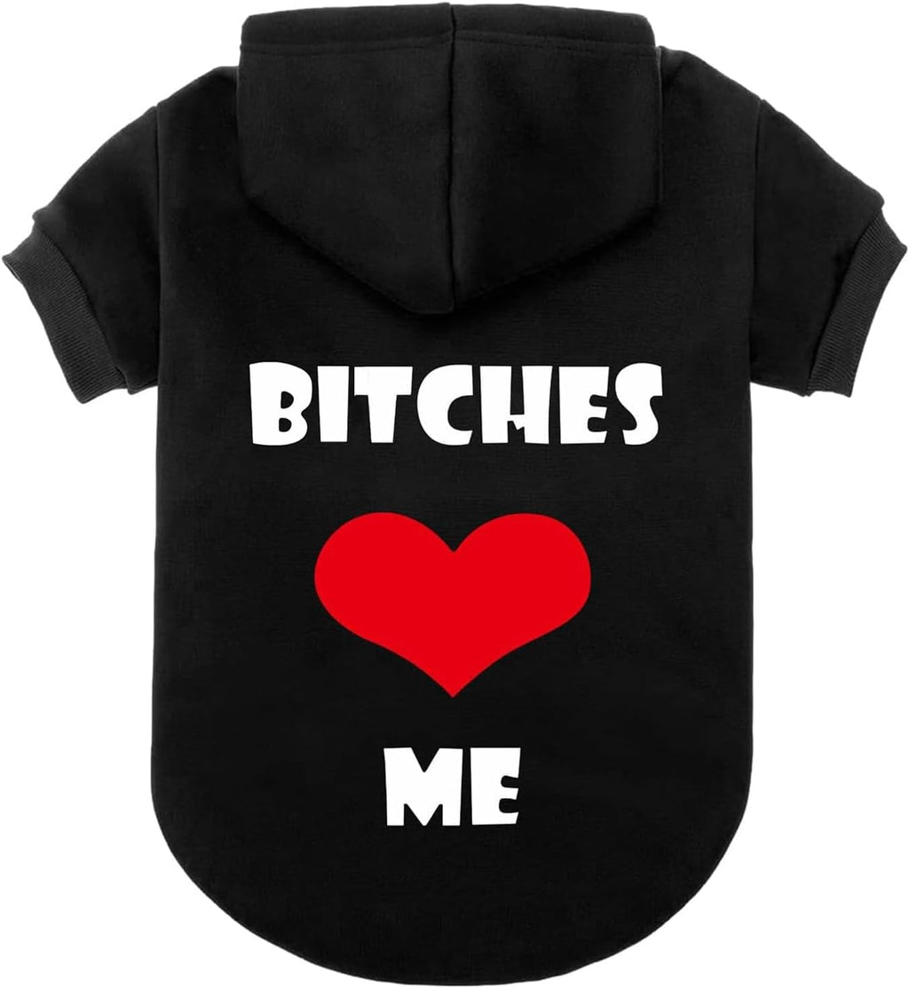 Dog Hoodie Sweatshirt with Leash Hole Warm Pet Clothes XS-XXL Dogs Black(B Love Me)