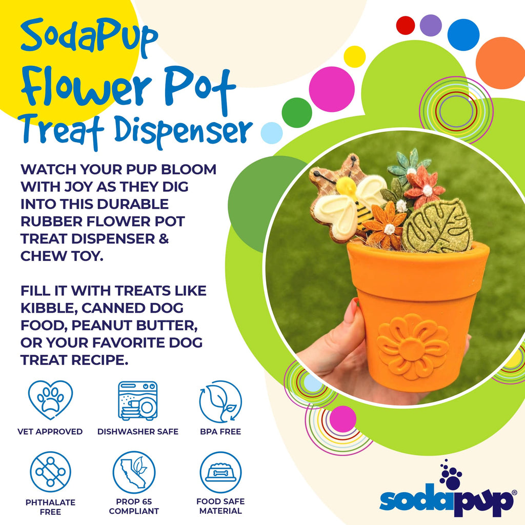 SodaPup Large Flower Pot Dog Treat Dispenser – USA-Made Natural Rubber | 3 Colors