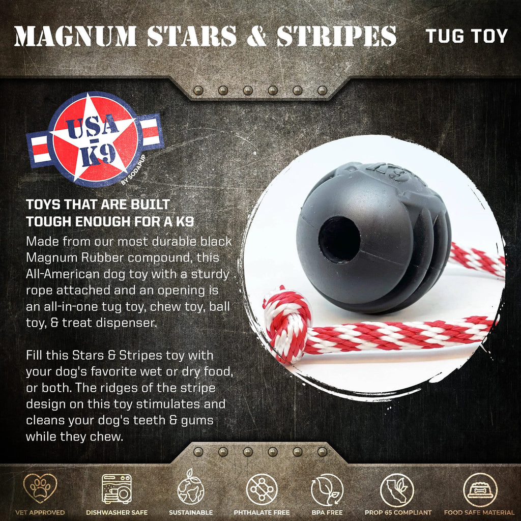 USA-K9 Magnum Stars and Stripes Rubber Dog Toy | K9 Handler Reward Toy | USA Made