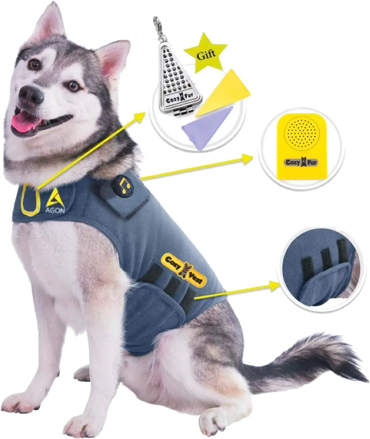 3-in-1 Dog Anxiety Vest with Music & Aromatherapy Calming Coat XXS–XXL Gray