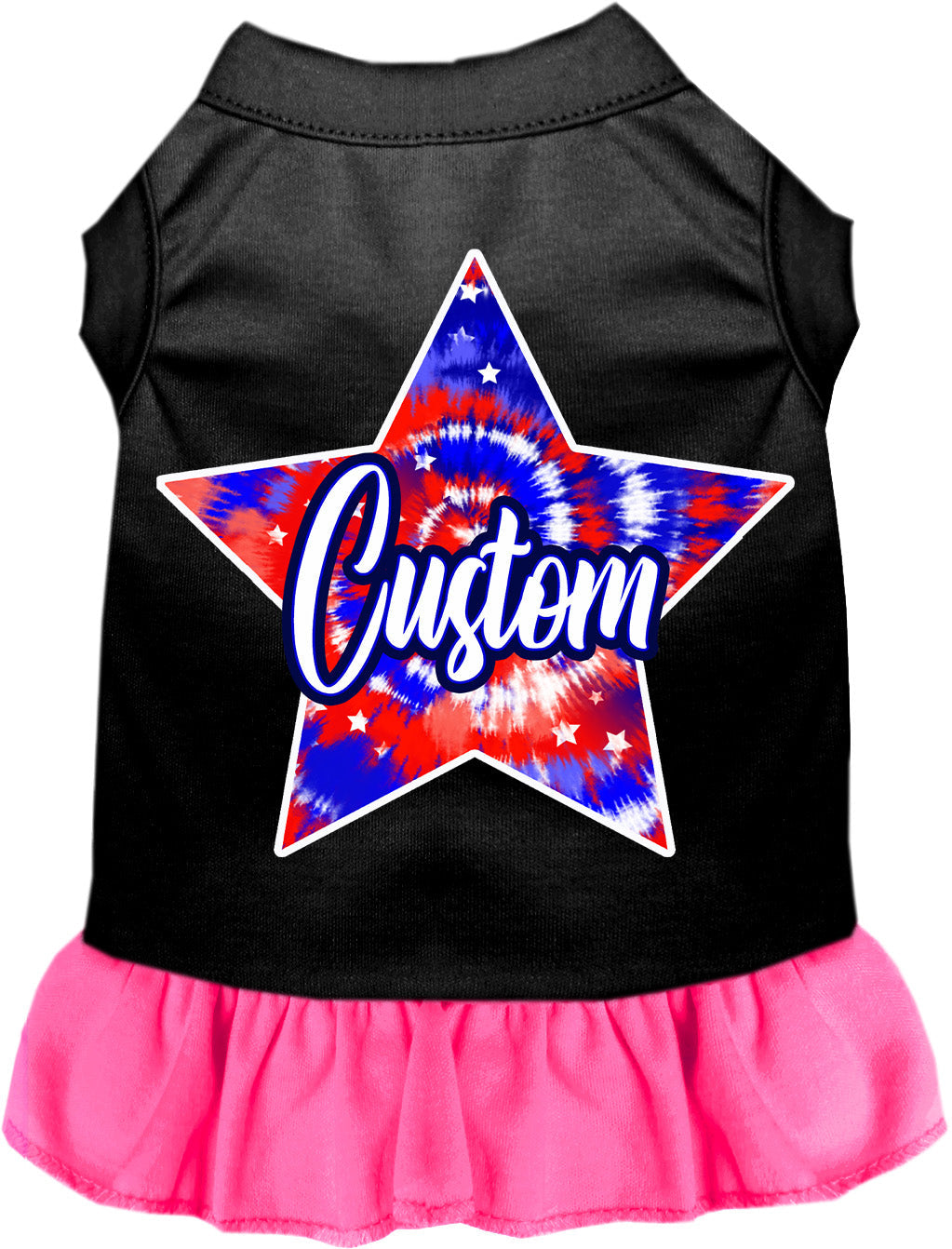 Custom Patriotic Tie Dye Pet Dress Black with Bright Pink