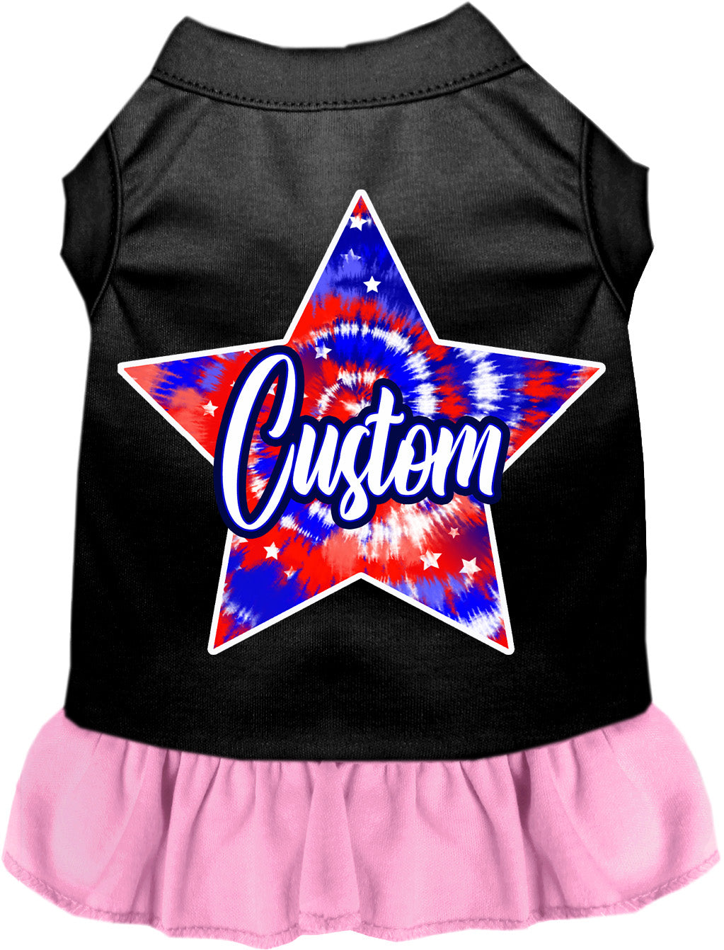 Custom Patriotic Tie Dye Pet Dress Black with Light Pink