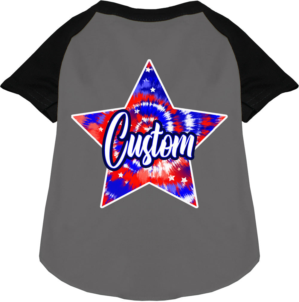 Custom Patriotic Tie Dye Pet Raglan Shirts Grey with Black