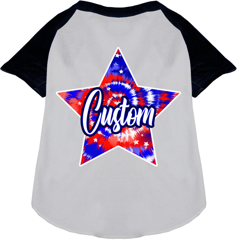 Custom Patriotic Tie Dye Pet Raglan Shirts White with Black
